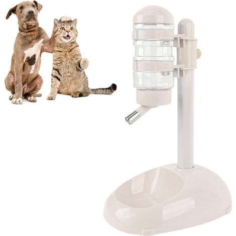 Dispensador de agua automático e independiente para cachorros, de altura regulable, con capacidad para 500 ml, color beige. (1/5)