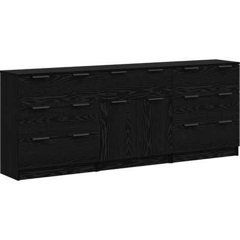 Aparador con cajón 3 pcs Roble Negro 181 x 30 x 70 cm vidaXL