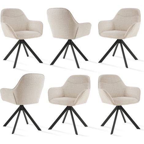 Goeurvant – Lot de 6 chaises pivotantes 360° – Assise en lin moelleux – Dossier courbé – Accoudoirs ergonomiques – Confort pour salle à manger et bureau