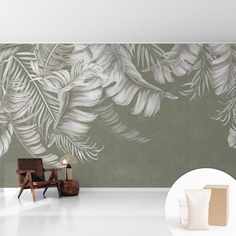 Newroom Tapete Dekorative Vliestapete mit Kleber Modern für Wohnzimmer Schlafzimmer Zarte Blätter 416x254 cm (1/5)