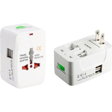 Universeller Reiseadapter, multifunktionaler Universalsteckeradapter mit 2 USB-Anschlüssen, Frankreich, USA, Großbritannien und Australien, All-in-One-Steckeradapter (1/3)