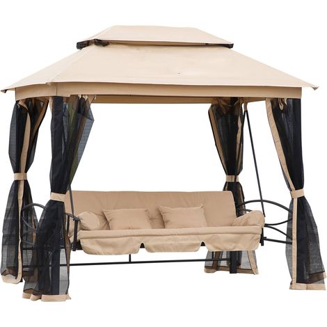 Hollywoodschaukel Gartenschaukel Schaukel mit Seitenwänden 3-Sitzer Beige 256 x 172 x 248 cm