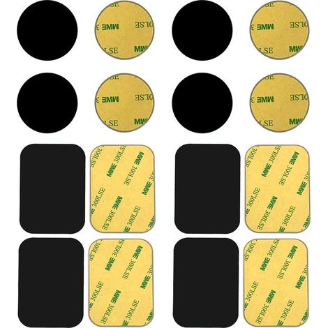 Plaque Métallique Magnétique - Adhésif Noir Pour Support Voiture - Compatible Smartphone Tablette GPS - Lot De 8 Pièces (1/5)