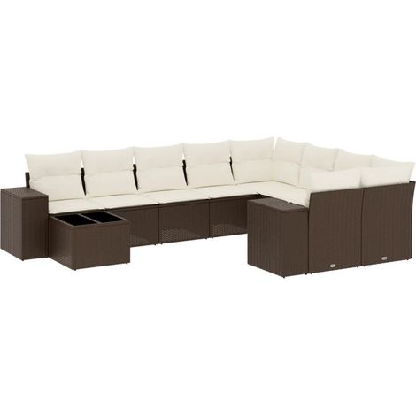 vidaXL Set Divani da Giardino 10pz con Cuscini in Polyrattan Marrone (1/5)