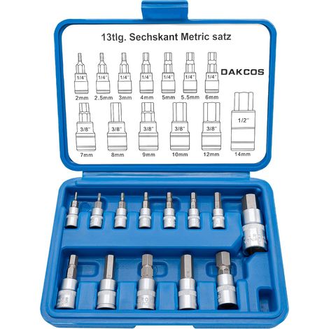 13PC douilles allen 1/4" 3/8" 1/2", embout 6 pans hexagonal 2-14mm (1/5)