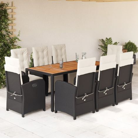 9-tlg. Garten-Essgruppe mit Kissen Schwarz Poly Rattan (1/5)