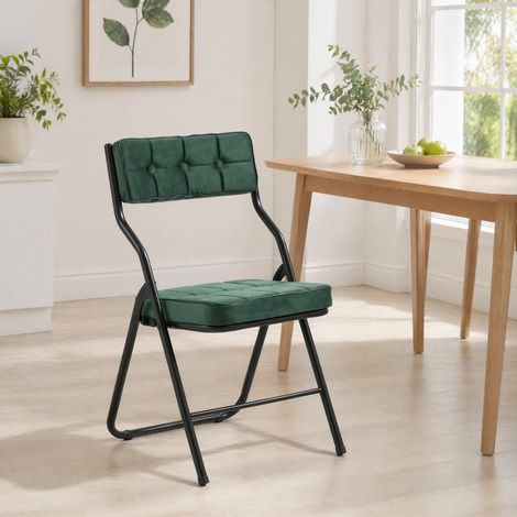 Sillas de comedor plegables con cojín, lote de 2, verde DESVIAE (1/5)
