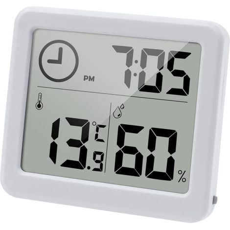 Termometro/igrometro digitale, schermo LCD da 3,2 pollici, monitoraggio della temperatura e dell'umidità ambiente, visualizzazione di umidità e temperatura con orologio (bianco) - Crezuo