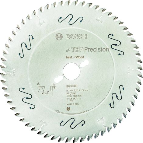Bosch Accessories 2608642112 - Disco de sierra circular CSB Top Precision madera: 250x30x60D ATB, nero