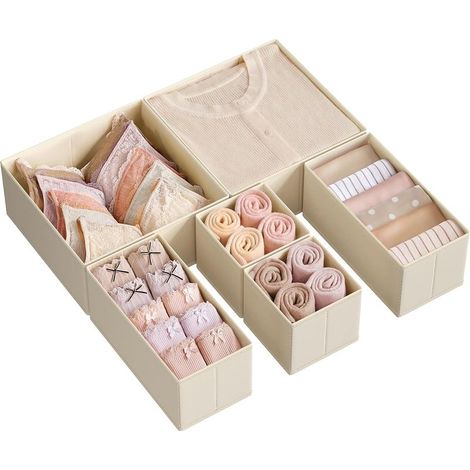 Schubladenorganizer, Aufbewahrung für Unterwäsche, 6er-Set Aufbewahrungsboxen für Unterwäsche, Socken, BHs, Slips, Krawatten, Sandbeige RDZ006Y01 (1/5)