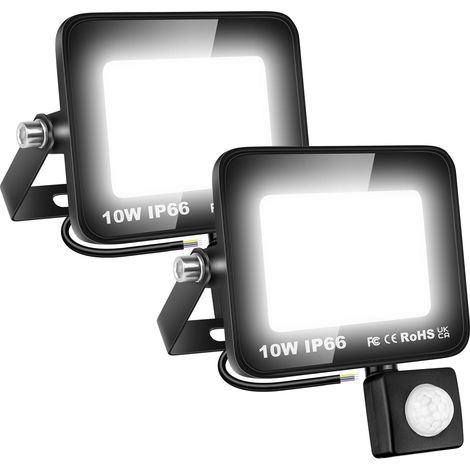 Projecteur Extérieur LED Détecteur de Mouvement PIR, 2pcs 10W 1000LM Blanc Froid 6000K, Spot LED Extérieur Étanche, Éclairage de Sécurite pour Garage Jardin Cour Entrée Parc