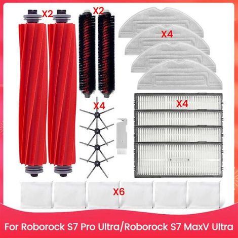 Kit D'Accessoires pour Roborock S7 Pro Ultra S7 MaxV Ultra Brosses Latérales Principales Filtres HEPA Chiffon de Nettoyage Sacs à (1/4)