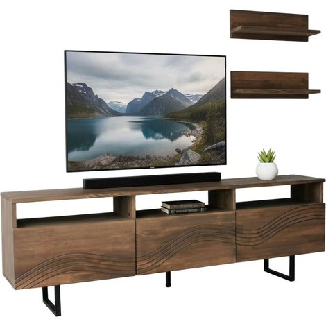 Dmora - Mobile porta TV Ulana, Credenza da soggiorno, Armadio basso per TV, Base parete attrezzata, 170x30h40 cm, Noce