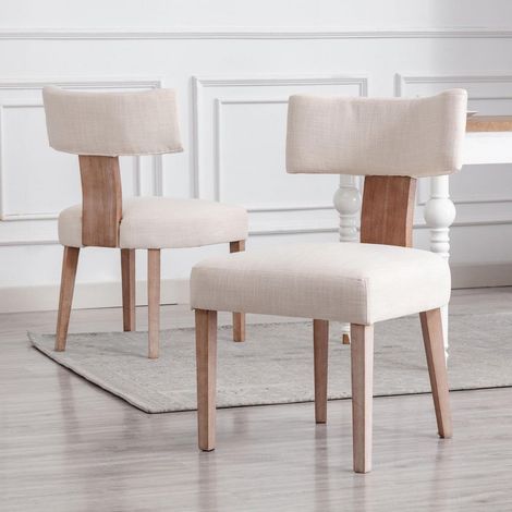 Esszimmerstühle 2er Set Leinen mit Holzbeinen, beige (1/5)
