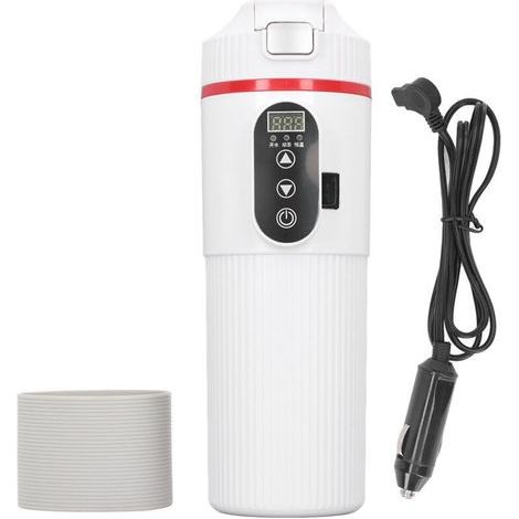 Bouilloire électrique de voiture 500ml, tasse chauffante en acier inoxydable, affichage Intelligent de la température, tasse avec allume-cigare blanc (1/4)
