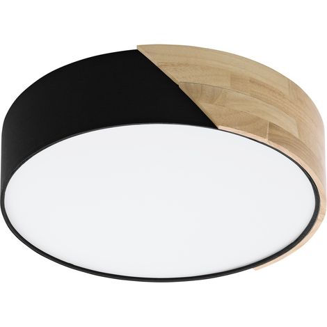 Éclairage de plafond moderne Grimaldino noir avec bois rond - 99388