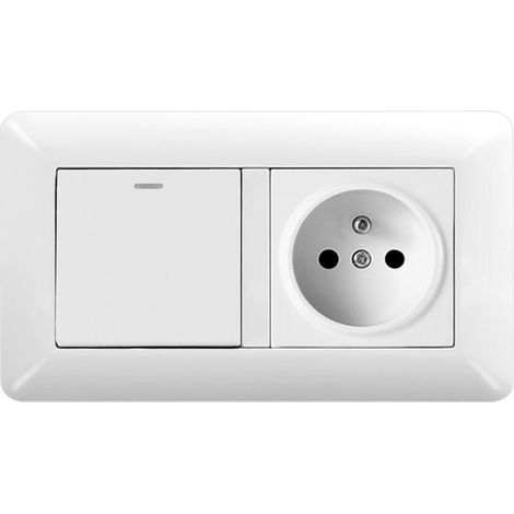 Prise Murale Encastrée 146 avec Interrupteur, Prise Française Type E 16A 250V, Plaque en Verre Blanc, pour Maison et Bureau