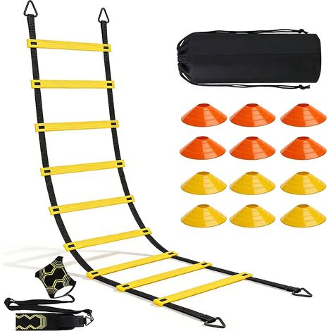 Football Training Kit, Complete Football Training Sport Training with Agilite Ladder 6 m 12 Rungs, Jump Rope Kick Trainer Solo Football Training Kit Speed Coordination (1/5)