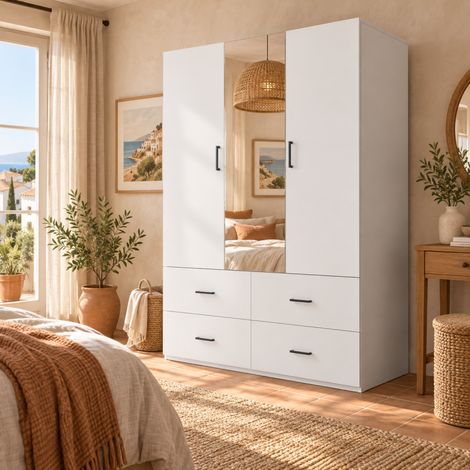 Armoire Chambre 130x51.8x181.5 cm- Armoire 2 Portes avec miror-Dressing Chambre Adulte avec LED-Penderie Vetement Dressing-Garde Robe-avec 4 tiroirs (1/5)
