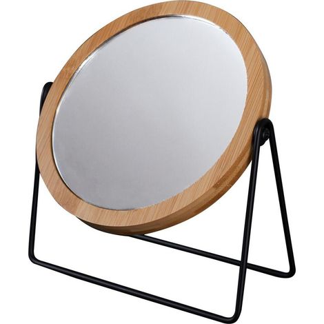 Miroir cosmétique sur pied KARA, dia. 145 mm, double face, noir/bambou (1/3)