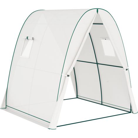 Serra tunnel con porta avvolgibile, 2 finestre, struttura in acciaio, 180 x 180 x 200 cm, bianca (1/4)
