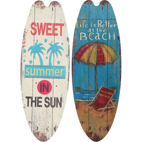 Panneaux Suspendus Style Planche de Surf Ensemble de 2 en Bois Décoratifs pour Décoration Murale Intérieure et Mur de Maison (1/5)