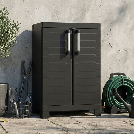 Dmora - Gartenschrank Terrebonne, Gartenmöbel, Mehrzweck-Gartenschrank, Container für Balkon oder Garage, Made in Italy, 65x45 h97 cm, Schwarz
