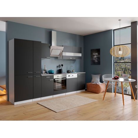 Cuisine Kitchenette Bloc cuisine intégrée Blanc Noir Malia 310 cm Respekta