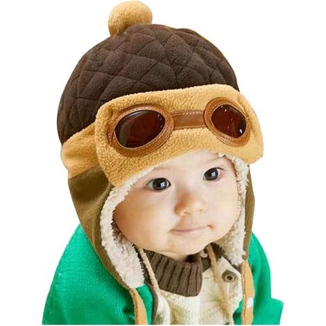 Adorable bonnet d'aviateur pour bébé avec lunettes - Bonnet d'hiver chaud avec cache-oreilles en polaire pour bébés et enfants (6 mois - 4 ans)(café) (1/5)