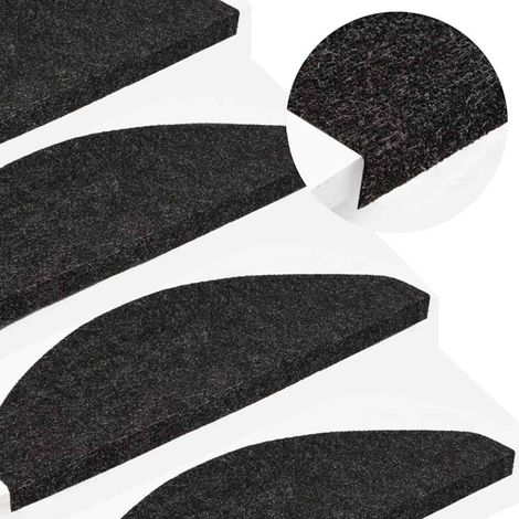 vidaXL Selbstklebende Treppenstufenmatten, 15 Stück, 56 x 17 x 3 cm, Schwarz (1/2)