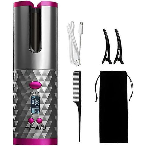 Fer à friser sans fil effet wavy - Kit de fer à friser portable à rotation automatique, double tension pour les voyages (1/5)