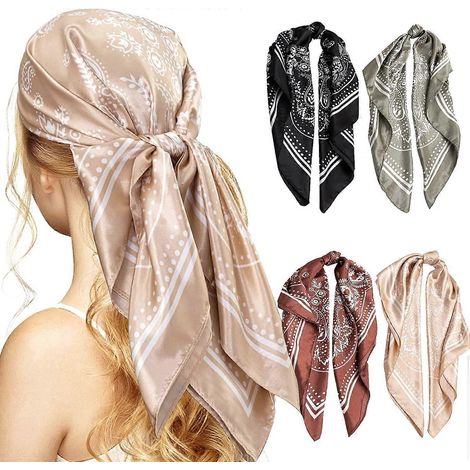 4er-Pack Kopftücher für Damen, 35" Satin-Quadrat-Haartücher, seidiges Tuch-Bandana zum Haarewickeln in der Nacht [YJD]