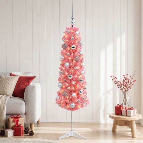 vidaXL Artificial Slim Christmas Tree with Bauble 120 cm 150 LEDs (1/5)