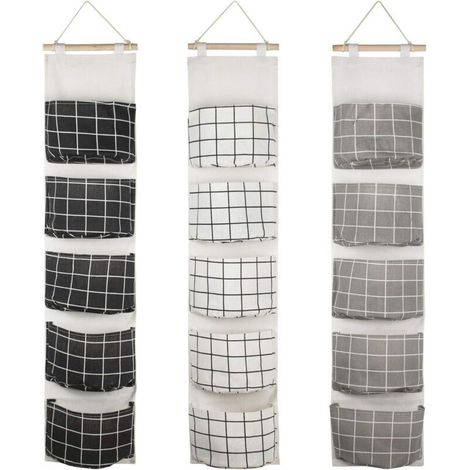 YMYNY Lot de 3 sacs de rangement suspendus avec 5 poches, pochette de rangement murale en tissu