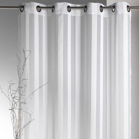 Homemaison – Voilage tissé à rayures blanches 140x240 cm – 100% polyester – 8 œillets ronds en métal gris – Prêt-à-poser pour décoration intérieure
