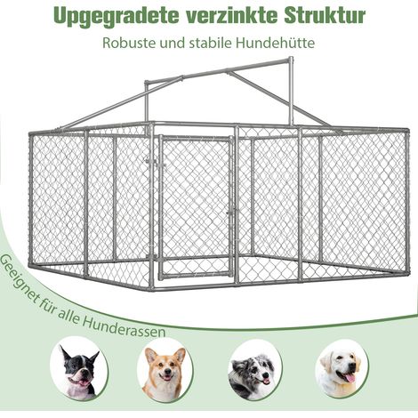 Grande niche extérieure pour chien métal galvanisé 230x230x117cm toit porte verrouillable bâche anti-UV, enclos robuste jardin (1/5)