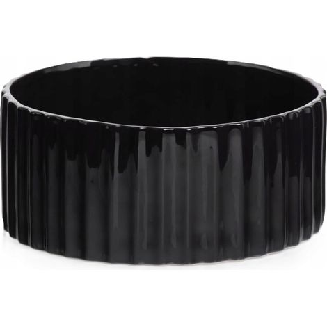 Vaso da fiori in ceramica con coperchio, grande ciotola rotonda, nero, 26 cm (1/2)