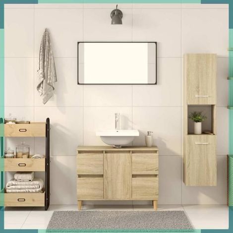 Armoire de salle de bain - 849635 - Chêne sonoma - 30 x 30 x 130 cm - Panneaux de particules (1/5)