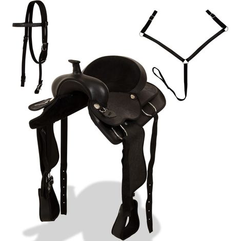 Selle, bridon et col de poitrine Cuir véritable 17 po Noir