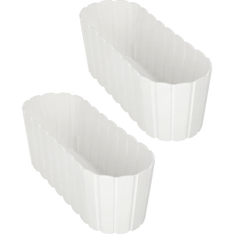 Maceta rectangular para flores y hierbas en el balcón o terraza, blanca, 40 cm, juego de 2