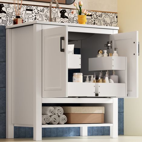 Mueble de baño con lavabo cerámico integrado 76,5 x 47 x 83 cm blanco (1/5)