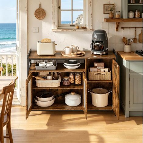 MEUBLIV Buffet de cuisine industriel brun rustique 110x33x75 cm avec étagère ouverte (1/5)