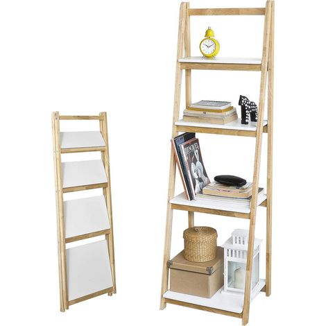 SoBuy FRG162-N Leiterregal klappbar Standregal Bücherregal mit 4 Böden Kautschukholz und MDF BHT: 42x140x34cm (1/5)