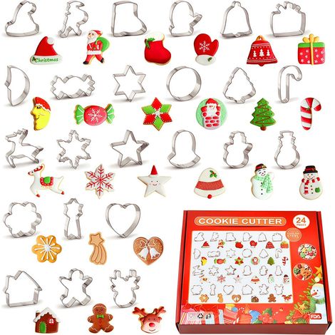 Lot de 24 Emporte Pièces de Noël, Noël en Acier Inoxydable Moule à Biscuits Cookies, pour Décoration de Fondant Biscuit Cookie Pâtisserie