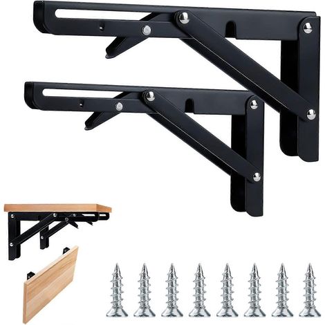 Supports d'étagère pliables, fixation murale métallique, pliables pour étagères de cuisine et de salle de bain, charge maximale 50 kg (20 cm) - AquaForge (1/5)