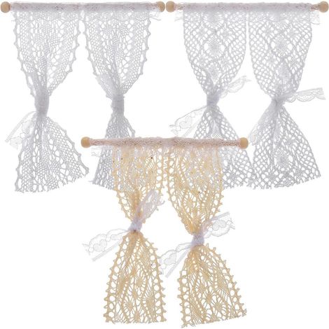 Lot de 3 rideaux miniatures en dentelle pour maison de poupée, modèles de rideaux minuscules-13x11.5cm
