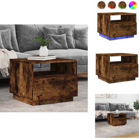 Table basse avec lumières LED chêne fumé 50x49x40 cm - Table Basse Design - Table Basse Led - Table Basse Lumineuse - Meuble Salon - Table D'appoint (1/5)