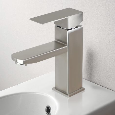 GBLY Rubinetto del lavandino del bagno - calda e fredda ad alta pressione - Miscelatore in acciaio inossidabile - Rubinetto del bagno per bagno, lavandino del bagno, cucina - Nichel spazzolato