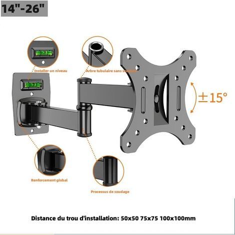 Soporte de pared para televisores de 10 a 26 pulgadas con base giratoria de movimiento completo, inclinación y brazo giratorio EML602 (1/4)