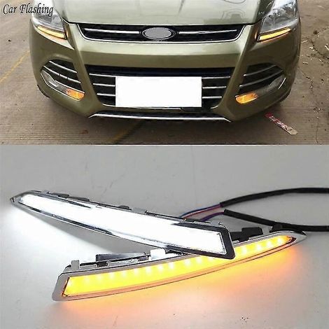 LED-Tagfahrlicht-Nebelscheinwerferabdeckung mit gelben Blinkerfunktionen für Ford Kuga Escape (2013–2017) – Weiß (1/4)